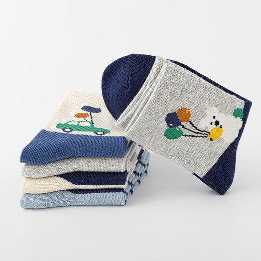 Six-fingered mouse children's socks, combed cotton, autumn and winter, thick, boys, teenagers, and students, mid-calf socks, 100% cotton, boys, middle-aged and older children, 68B (Happy Winter Camp), 5 pairs, one size fits all, shoe sizes 33-36 (socks labeled 10-15 years old)