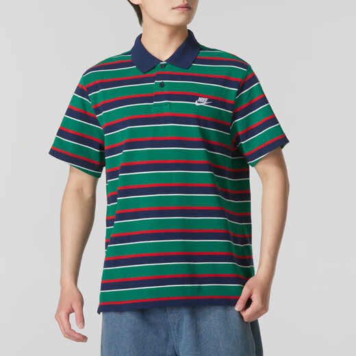 耐克（NIKE）POLO衫短袖翻领夏男士休闲健身纯棉刺绣条纹训练上衣运动T恤 FN3897-410 M 120-130斤