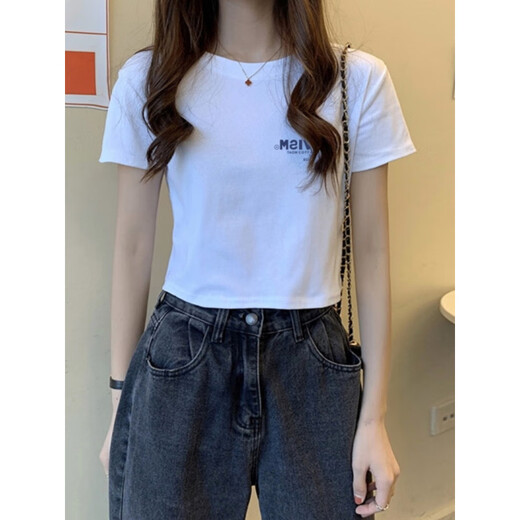 皮尔卡丹（pierre cardin）2025夏季新款设计感正肩短款t恤女百搭短袖显瘦小个子上衣潮女 KE-693白 M