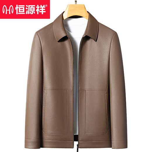 Hengyuanxiang Dad Leather Jacket Men's 2026 New Autumn and Winter Lapel Business Casual Velvet Leather Jacket for Middle-aged and Elderly Men Black Lapel Thin Section XL 180 Suitable for 125-140 Jin Jin equals 0.5 kg