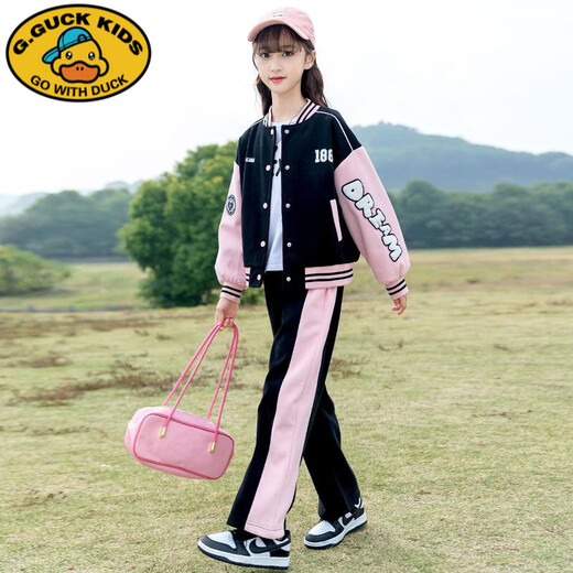 G.DUCKKIDS女童春装棒球服套装2024新款学院风中大儿童洋气春秋运动装两件套 BQ1396灰色两件套 150 尺码建议身高140左右