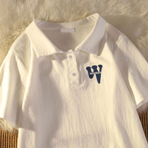 
EYNL summer new POLO shirt lapel personalized white pure cotton T-shirt fresh and fresh student versatile daily loose large size white 6636 small picture) M Recommended 85-110Jin [Jin equals 0.5 kg]