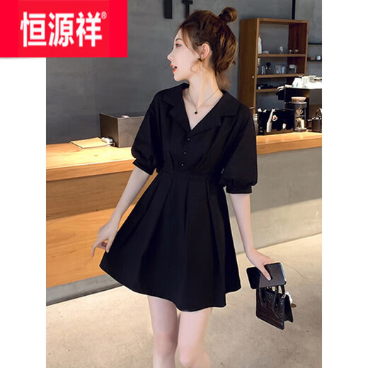 恒源祥小个子收腰显瘦气质冰丝连衣裙女2025新款短裙子女夏季感小黑裙 6622玫瑰碎花 XL 建议120斤左右