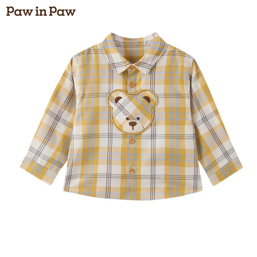 PawinPaw cartoon bear children's clothing 25th autumn new baby boy long-sleeved plaid shirt comfortable jacket Yellow/30 110