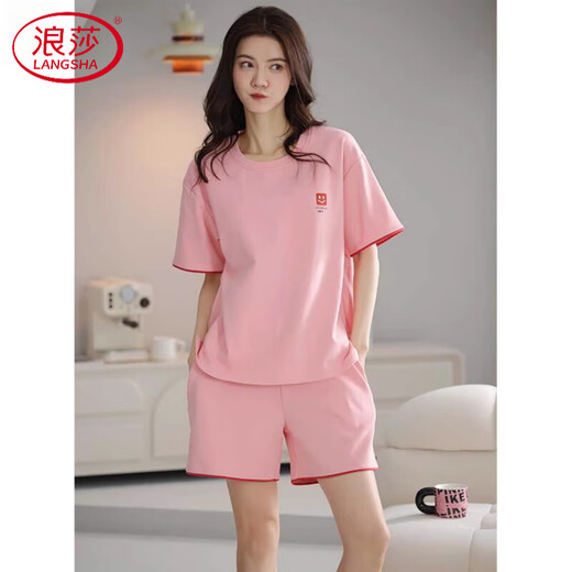 浪莎（LangSha）2025年夏季新款睡衣女纯棉短袖甜美休闲运动家居服套装 Z9856 M 【建议80-100斤穿】