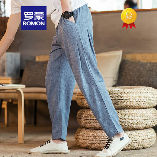 Romon Trendy chinesischer Stil Leinenhose Herren Sommer dünne losen Sportwäscheton -Wäsche harun lässige lange Hosen grau m