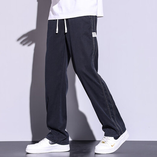 
Phelos summer thin Laiser Tennis casual pants for men's trendy loose straight-leg pants tied with ice silk pants KK1048 dark gray M (90-110Jin[Jin equals 0.5 kg])