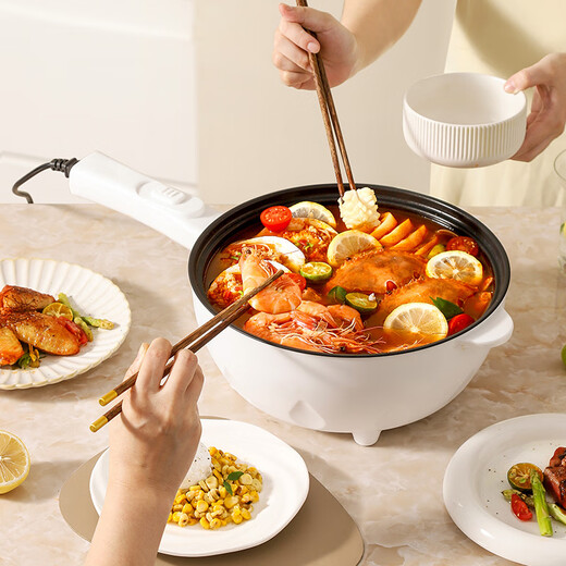 Meike's outstanding electric wok all-in-one wok electric cooking pot multi-functional household electric hot pot steaming and frying mechanical double-speed electric wok with steamer and wood 1 inch thickened fast heating 3.5L guaranteed to prevent dry burning for ten years
