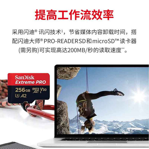闪迪SanDisk闪迪存储卡TF手机卡高速记录仪大疆无人机gopro推荐内存卡4K视频拍摄单反无人机闪存卡 256G高速TF卡