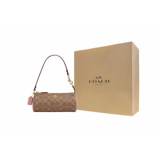蔻驰（COACH）单肩包Nolita20金属徽标Logo拉链开合PVC圆筒手提小号女款棕色拼 基础装(包+防尘袋)