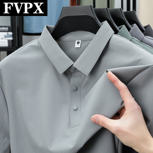 FVPX轻奢高端品牌短袖polo衫男士夏季条纹翻领商务 t恤凉感休闲上衣服 12357深灰色 XL 建议130-145斤