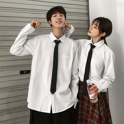 JIOESC白衬衣男学生长袖配西装结婚配领带学院风情侣装商务内衬装毕业装 白色 口袋衬衫【送领带】 XL 【建议110-120斤】