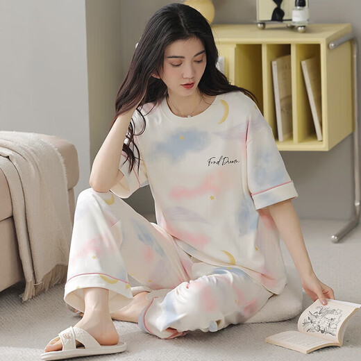 Hongdou (Hodo) Pajamas de verano para mujeres Puertos del algodón puro Pantalones delgados de manga corta Estudiante Lindo traje de estilo coreano Spring y otoño Loose Hogar Y9712 m (recomendado 75-95Jin [Jin iguala 0.5 kg])