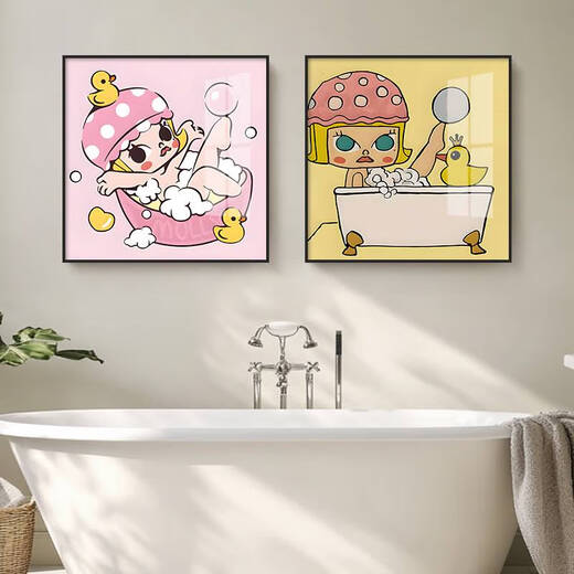 Yonghuan bathroom waterproof hanging painting without punching toilet wall hotel bedroom mural bathroom trendy cartoon decoration painting V1391 40x40cm high definition art micro spray modern black frame PS