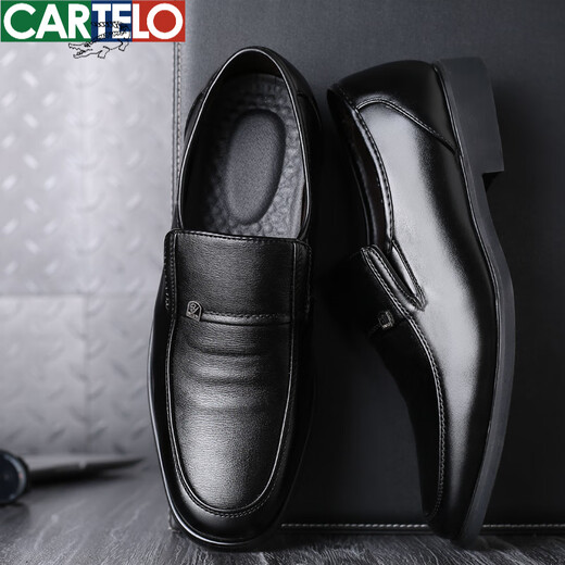 Cartelo Casual Leather Shoes's Business Cuir Chaussures en cuir Round Toe 2025 Début du style britannique Youth Black Men's Chaussures Chaussures décontractées Tendance 9852-28 Black 38