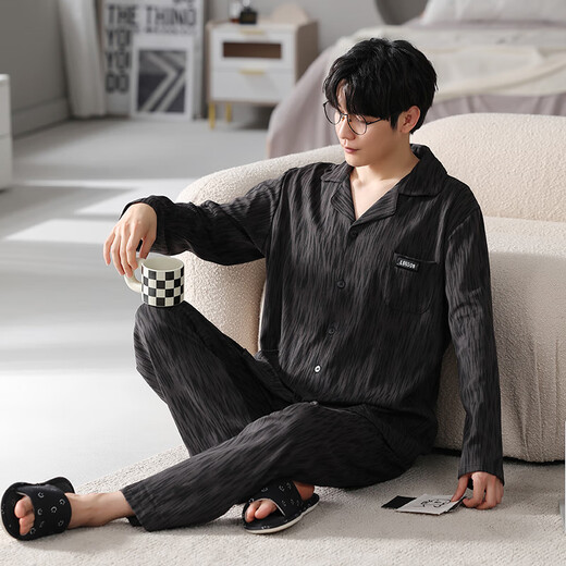 
Cat men pajamas men four seasons pure cotton casual comfortable breathable cardigans for outdoor wear 2XL