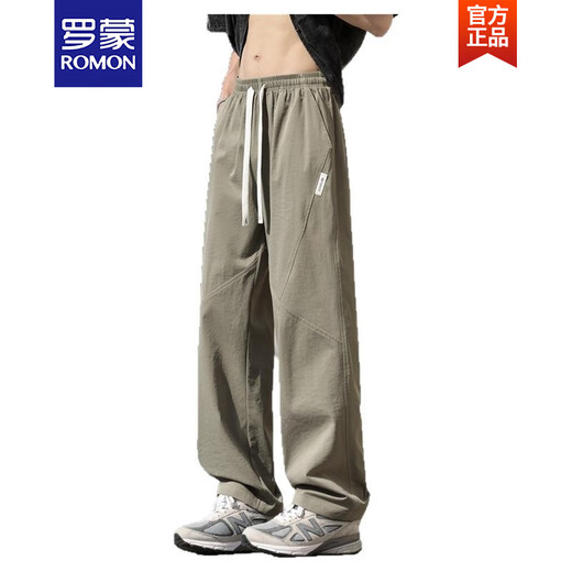 罗蒙（ROMON）男士裤子夏季薄款美式直筒冰丝裤男生军绿色凉感透气休闲长裤 灰色6636 L