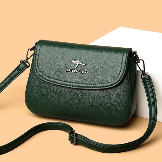 酷奇袋鼠单肩包小包包女2025新款女士斜挎包时尚单肩软皮妈妈中年 黑色