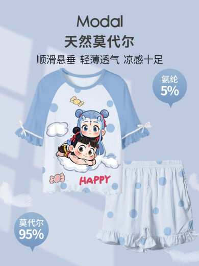 公主睡衣女童莫代尔夏季天薄款儿童家居服女孩冰丝凉感哪咤两件套 ST12532那扎蓝【凉感莫代尔】 110 cm/8码【身高100-110cm】