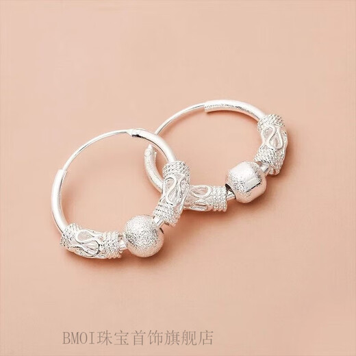 BMOI Old Phoenix 999 Pure Silver New Earrings Women's Wangfu Transfer Bead Earrings Hypoallergenic Silver Earrings Personalized 9.89g Fine Solid Only 3 Pairs Left