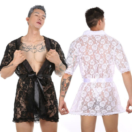 Großhandel Männer Super sexy Perspektive verführerische sexy Nachthemd Spitze Transparent Tanga Bademant