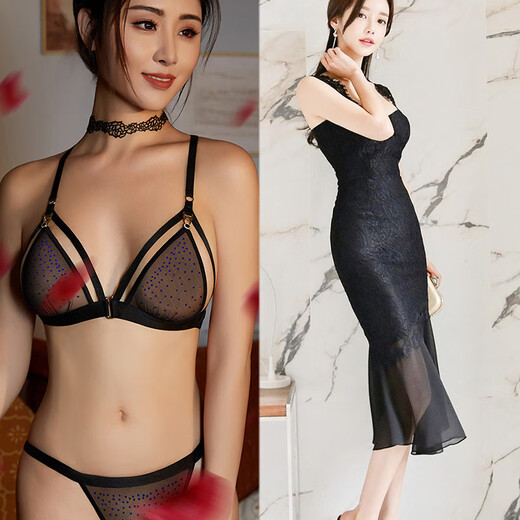 维多利亚宫廷情趣内衣 性感文胸纯欲舒适烫石三角杯T裤超薄诱惑内衣套装 文胸+丁裤 L