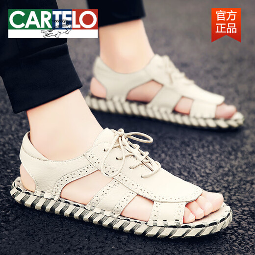 
CARTELO leather sandals men's 2025 new summer outside leather trendy brand Roman shoes driving beach sandals men HY/HY9926-A- beige 39 sports code