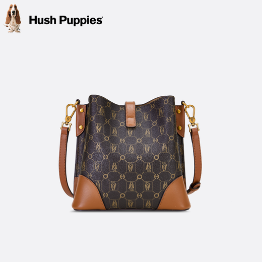暇步士（Hush Puppies）女包2025新款单肩包经典老花复古包包百搭潮流水桶包七夕节礼物