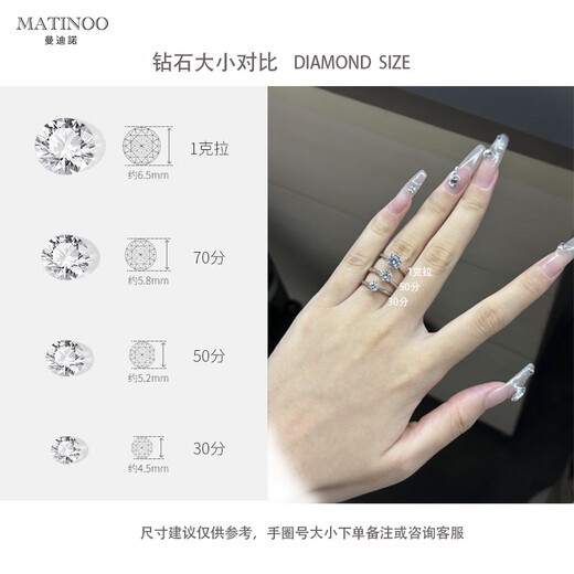 Mandino platinum set with cultivated diamond ring Crown six-claw artificially cultivated diamond ring 1 carat proposal and engagement gift for girlfriend 1 carat D/VVS domestic certificate (platinum)