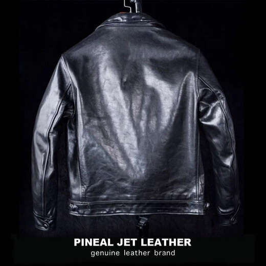 PJL men's new retro Japanese style short lapel batik first layer horsehide Mulholland Road jacket leather brown all black tea core color 2XL (185Jin Jin is equal to less than 0.5kg)