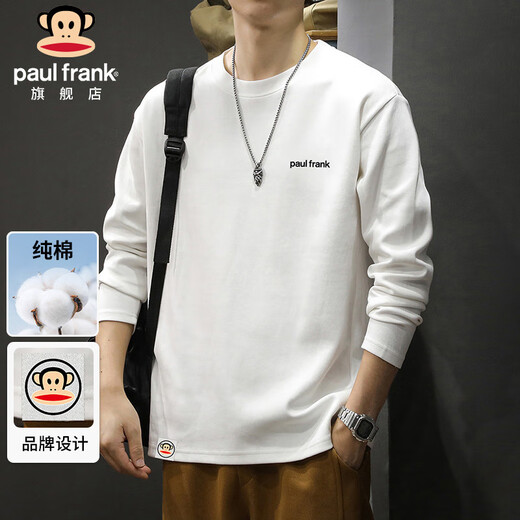 Big Mouth Monkey (paul frank) long-sleeved T-shirt men's spring and autumn heavyweight cotton sweatshirt men's bottoming shirt trendy brand jacket men's white L