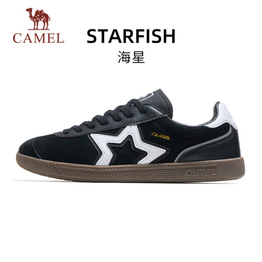 骆驼（CAMEL）德训鞋女T头鞋海星薄底男鞋复古休闲运动鞋子 7027，黑/白，男 43