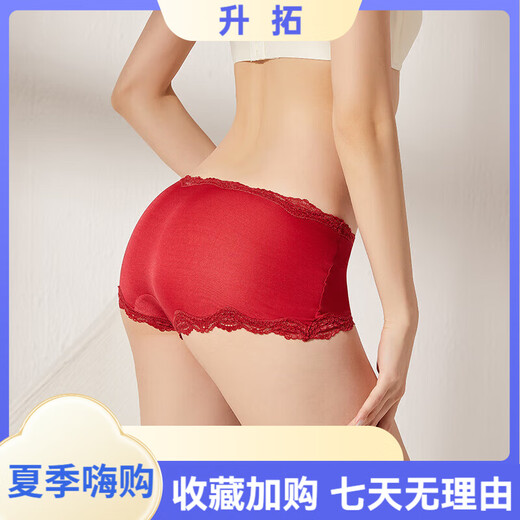 丝煌中腰真丝内裤女士100%桑蚕丝针织性感蕾丝平角短裤头薄款大码 深黑色3884 M 均码