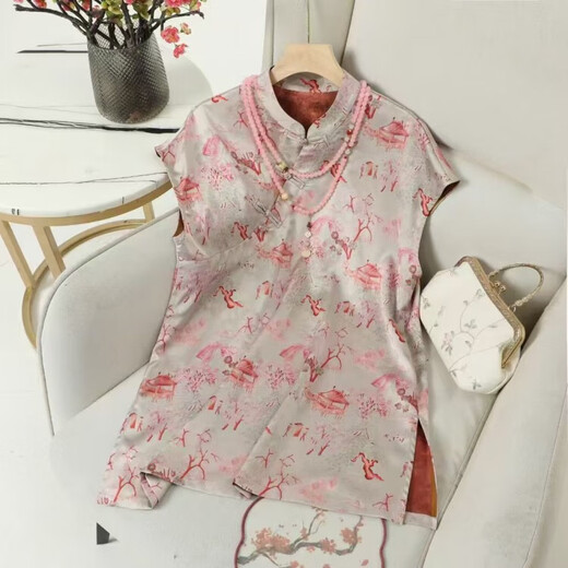 
New Chinese style retro jacquard cheongsam collar top for women in summer 2025 new light luxury temperament button top 9896-2 L 115-125Jin [Jin equals 0.5 kg]