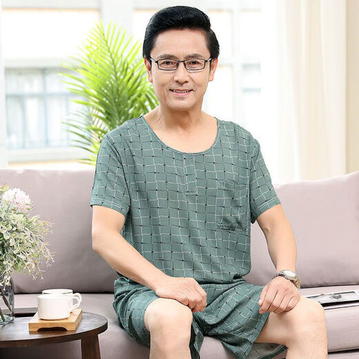 Mu Fengqing Summer en soie en soie Nouveau pyjama Pyjama d'âge moyen et âgé pour hommes et personnes âgées Round Neck Pullover Shorts à manches courtes à manches à manches à manches courtes 2694 VILLES CHOSS L Recommandé 100-135 Jin [Jin est égal à 0,5 kg]