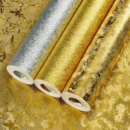 Pegado de papel tapiz de aluminio de oro yonghuan pintura decorativa decorativa dorada de oro amarillo techo cepillado papel pintado de techo de techo de pared tela de oro F17152 Versión espesa 0