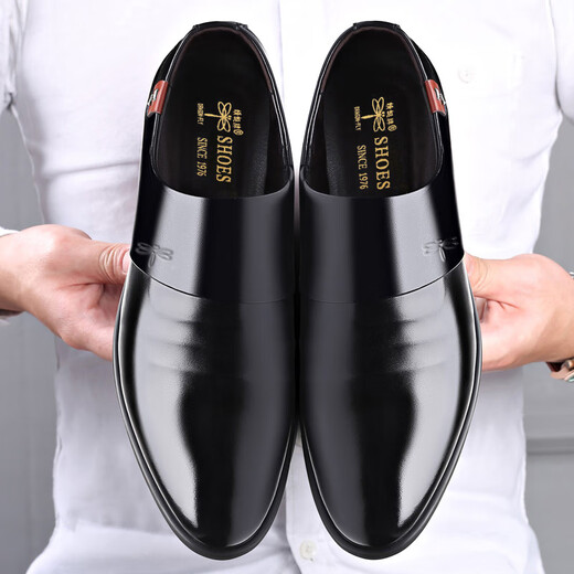Dragonfly brand genuine men's genuine leather shoes business formal soft leather shoes Korean style casual inner heightening soft sole wear-resistant black cowhide shoes flat heel black 40