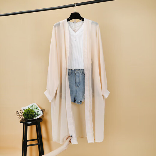 Banana Forest Square Ship Store Flagship Store [Ice Seide] Chiffon-Schaljacke mit mittlerer Länge für Frauen im Sommer Dünnweiß 693 s