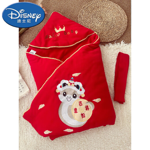 Disney (Disney) Newborn Baby Spring, Autumn and Winter Pure Cotton Newborn Baby Quilt, Single Thickened Swaddle Cover, Out and Out, Limited Red Copyright Model, Auspicious Ruyi, Spring 90x90cm