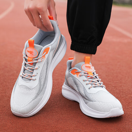 Yierkang Fashion Spring Men's Shoes Thin Mesh Breathable Sneakers Lightweight Soft Sole Men's Running Shoes Lace-up Travel Shoes Trendy Mesh Breathable ZH6636 White and Gray Orange 41