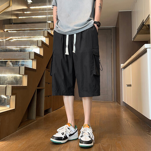 奥计过膝短裤军绿色工装男夏季冰丝凉感七分裤子男潮牌宽松休闲哈伦运 679军绿 L 约120-140斤可穿