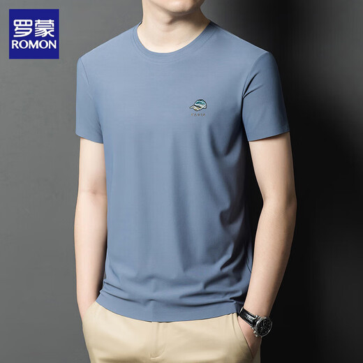 Romon men's short-sleeved round neck mulberry silk T-shirt summer half-sleeved versatile casual top T-shirt base shirt men's middle-aged clothes White-13596KSP M 165 Recommended 90-120Jin [Jin equals 0.5 kg]