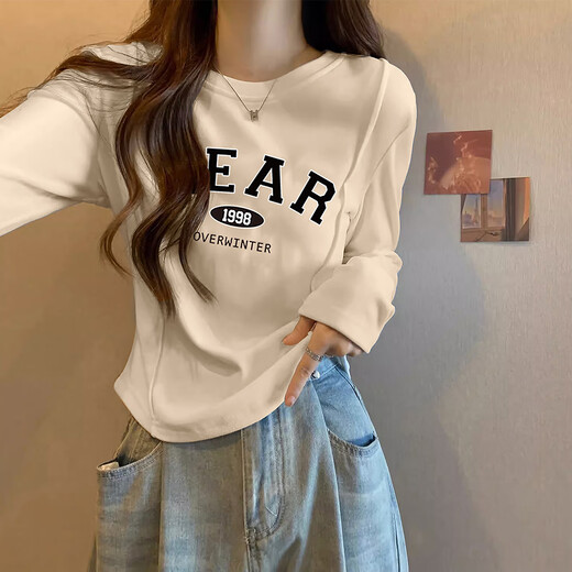 TonLion 2025 Autumn and Winter Women's Round Neck Front Chest Lettering Bottoming Shirt