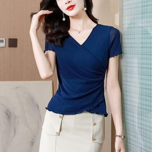 Dryworld2025 Soim Summer Foreign Women's New Cross Classic Classic Color Color Design Slim Mesh Base Top Sleeve T Black [haut de gamme polyvalent 9923] M