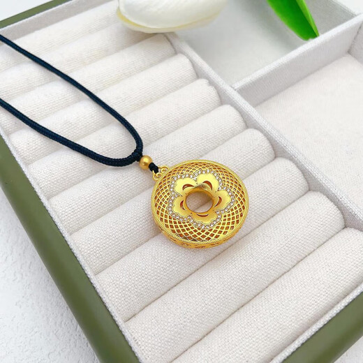 MHFDO999 Bengal red gold ancient method new Chinese style diamond filigree peace buckle pendant hollow disc Chopin chain + diamond filigree peace old Fengxiang quality