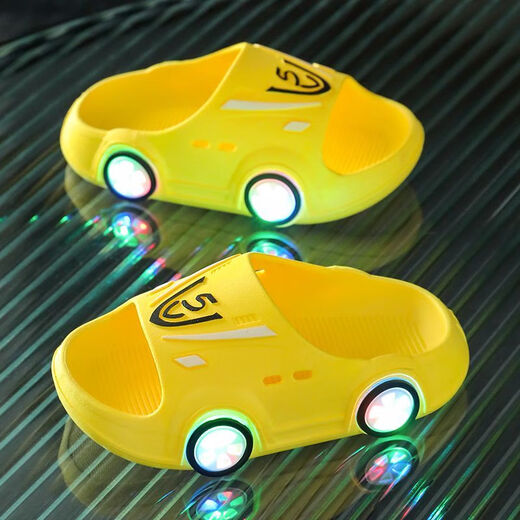 Qisiman Children's Slippers Luminous Summer New Style Boy Baby Lighting Car Home and Outdoor Soft Soled Anti-Slip Sandals Blue No Lights No Size 32-33 (Suitable for Feet Length 19 Centimeters)