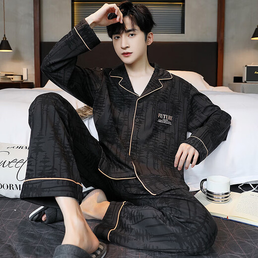Sangqin pajamas men's spring and autumn large-size loose casual long-sleeved cardigan can be worn on the outside summer and winter home clothes OMM12004 L (recommended 100-130Jin [Jin equals 0.5 kg])