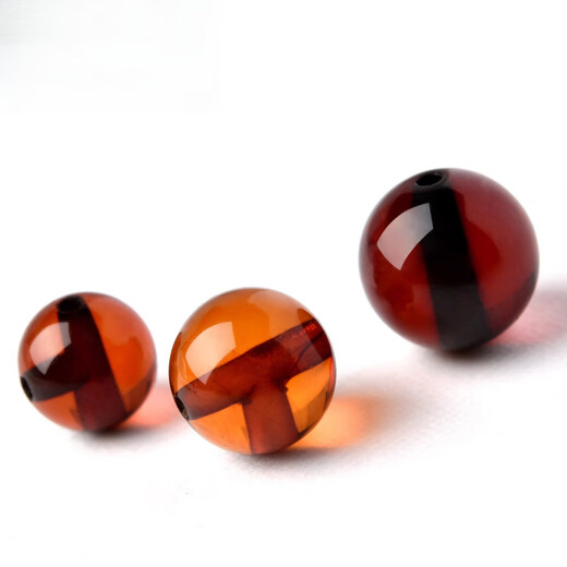 Goldsmith Litian natural blood amber three-way beeswax loose beads amber bracelet with bead bracelet single bead bead play single bead with size about 9-9.5mm 1 piece