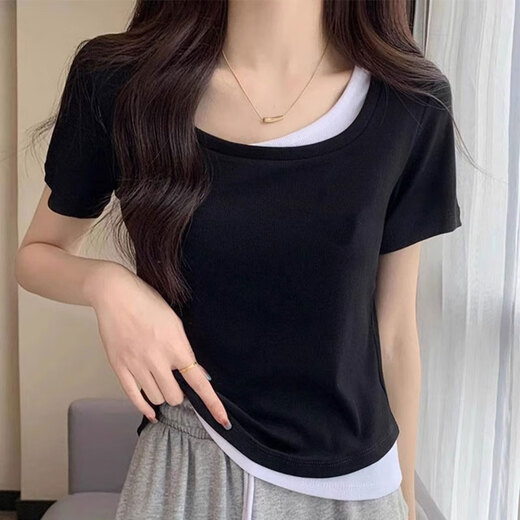 
Leaving Tian Women's Short Sleeve 2025 latest personalized fashionable meat cover two-piece front shoulder short-sleeved shirt for women summer half-sleeved T-shirt apricot color (679) [2025/New/Summer/Summer/Korean version M (80-95Jin[Jin equals 0.5 kg]) All size