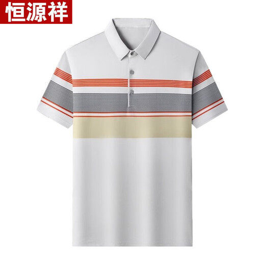 恒源祥新款男士冰丝T恤翻领凉感POLO打底衫男式短袖T恤中年爸爸夏装上衣 659米色 M 90-110斤